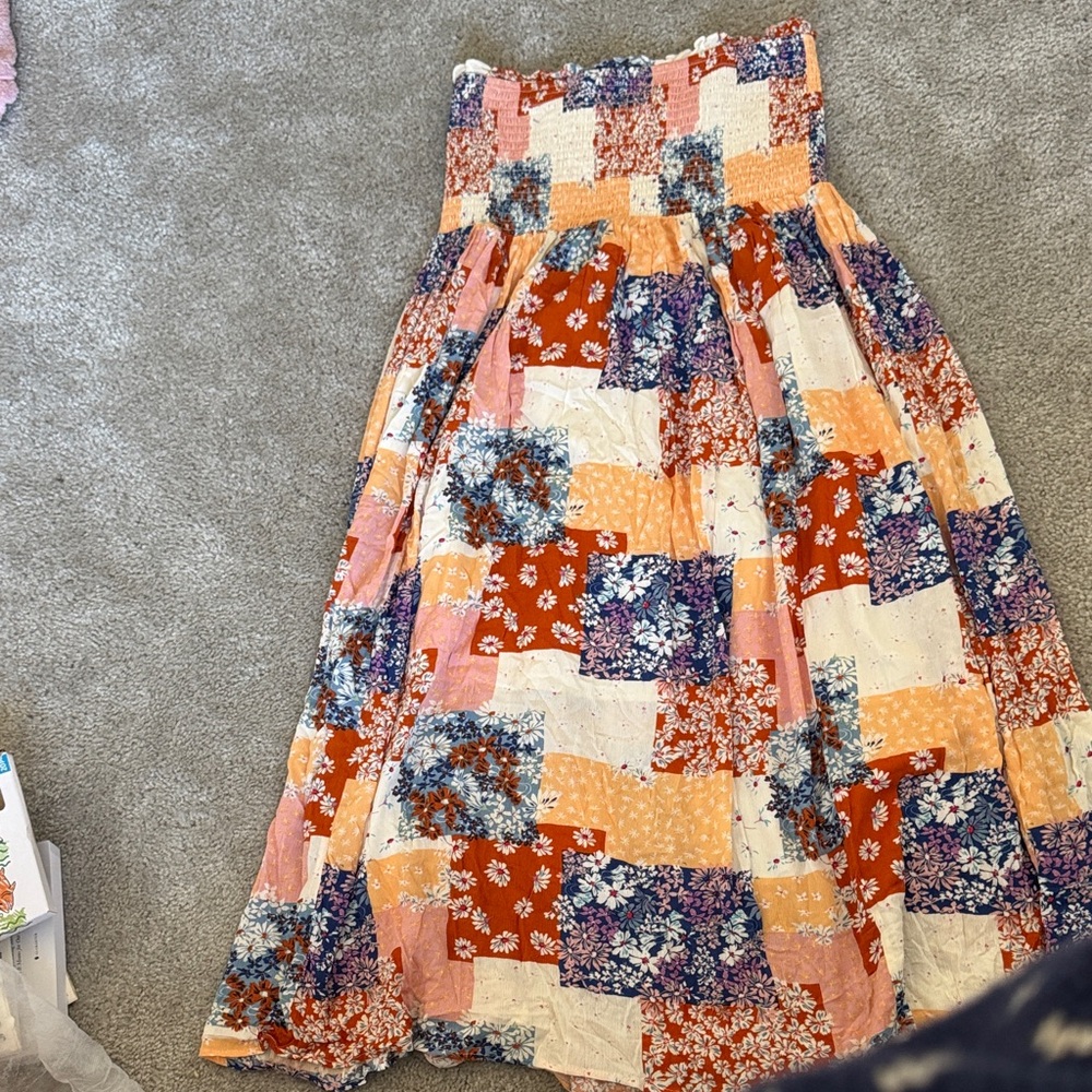 Patchwork A-Line Skirt in Orange and Blue